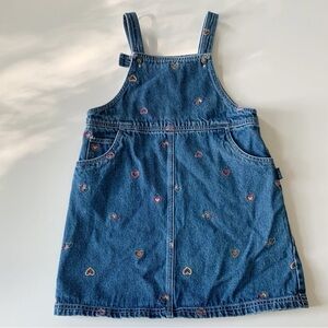Carter's Vintage Blue Denim Overall Dress with Heart Embroidery